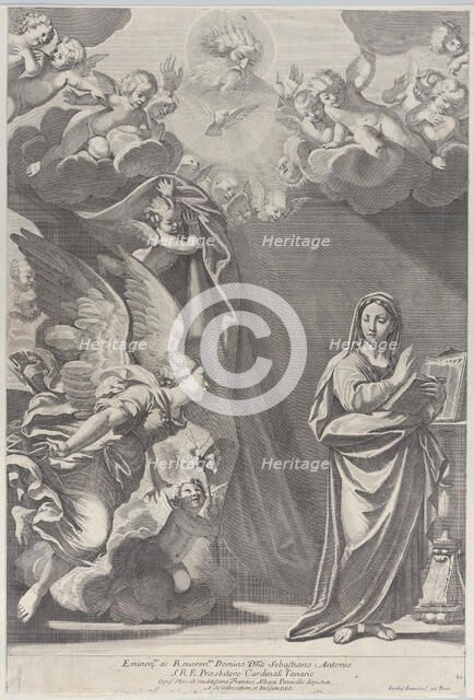The Annunciation, with Gabriel and other angels at left and God the Father above, 168..., 1687-1717. Creator: Giacomo-Maria Giovannini.