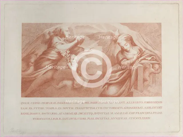 The Annunciation, with Gabriel at left and the Virgin at right, 1784. Creator: Bossi.
