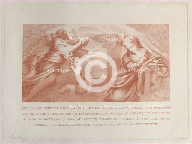 The Annunciation, with Gabriel at left and the Virgin at right, 1784. Creator: Bossi.