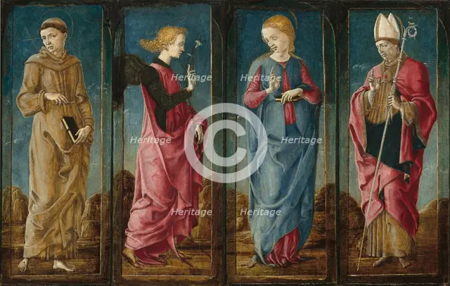 The Annunciation with Saint Francis and Saint Louis of Toulouse [four panels], c. 1470/1480. Creator: Cosmè Tura.