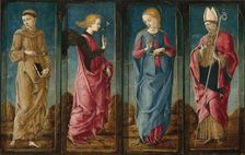 The Annunciation with Saint Francis and Saint Louis of Toulouse [four panels], c. 1470/1480. Creator: Cosmè Tura