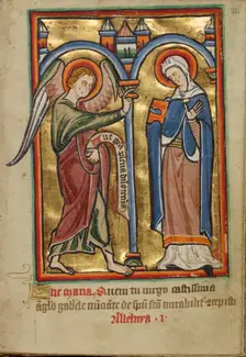 The Annunciation, about 1190-1200; text added about 1480-1490. Creator: Unknown