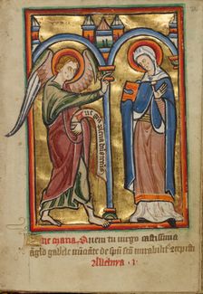The Annunciation, about 1190-1200; text added about 1480-1490. Creator: Unknown