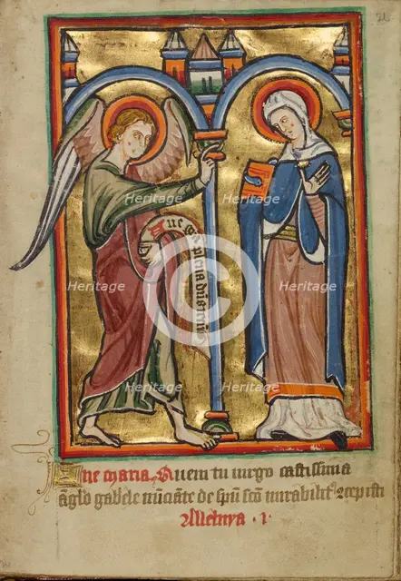 The Annunciation, about 1190-1200; text added about 1480-1490. Creator: Unknown.