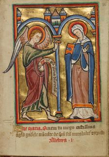 The Annunciation, about 1190-1200; text added about 1480-1490. Creator: Unknown