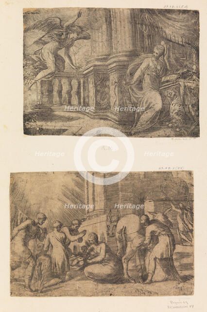 The Annunciation, Adoration of the Shepherds, after ca. 1552 (?). Creator: Andrea Schiavone.