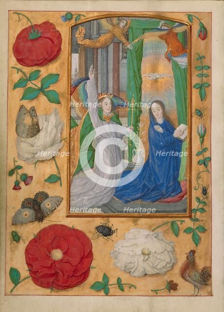 The Annunciation; Book of Hours, about 1500. Creator: Workshop of Gerard Horenbout.
