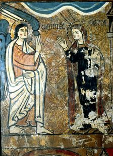 The Annunciation detail of the altar front of Iguácel, panel painting from the monastery church …