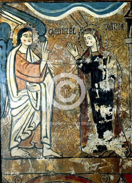 The Annunciation' detail of the altar front of Iguácel, panel painting from the monastery church …