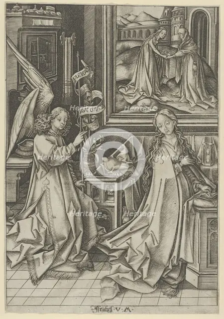 The Annunciation, from The Life of the Virgin. Creator: Israhel van Meckenem.