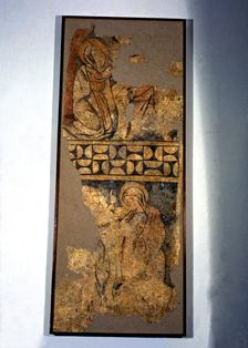 The Annunciation fragment of the mural painting from the apse of the church of St. Peter ad V…