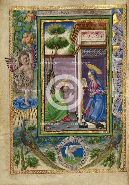 The Annunciation; Gualenghi-d'Este Hours, about 1469. Creator: Taddeo Crivelli.
