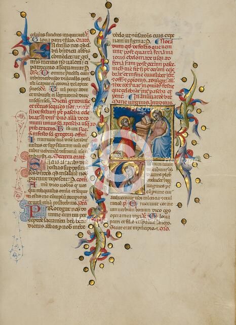 The Annunciation: Initial V: The Virgin in Prayer; Missal, between about 1389 and 1400. Creator: Master of the Brussels Initials.