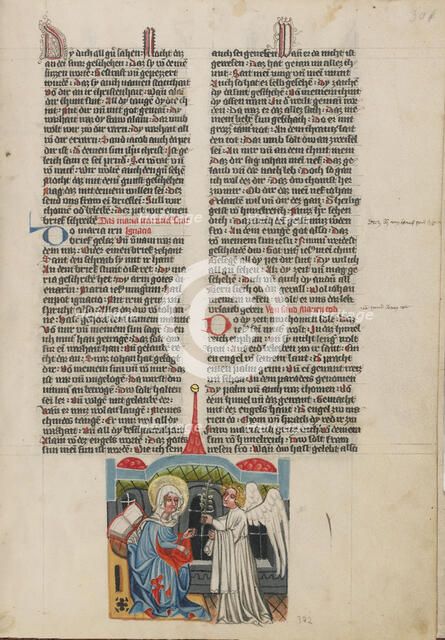 The Annunciation of the Virgin's Death; Weltchronik, about 1400-1410. Creator: Unknown.