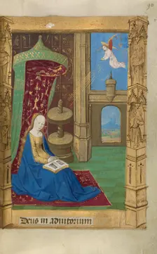 The Annunciation(?) or The Virgin Seated in Prayer; Book of Hours, 1478. Creator: Master of Guillaume Lambert