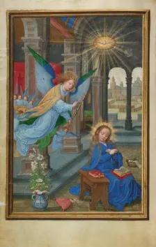 The Annunciation; Prayer Book of Cardinal Albrecht of Brandenburg, about 1525-1530. Creator: Simon Bening