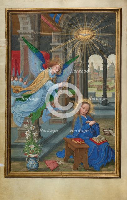 The Annunciation; Prayer Book of Cardinal Albrecht of Brandenburg, about 1525-1530. Creator: Simon Bening.
