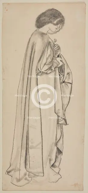 The Annunciation - Study for the Virgin, Woman holding a Flower, 1859-61. Creator: Sir Edward Coley Burne-Jones.