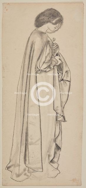 The Annunciation - Study for the Virgin, Woman holding a Flower, 1859-61. Creator: Sir Edward Coley Burne-Jones.