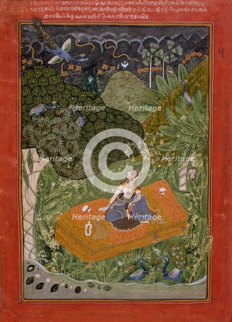 The Anxious or Expectant Heroine (Utka Nayika), Folio from a Rasikapriya..., c1760 or later. Creator: Unknown.