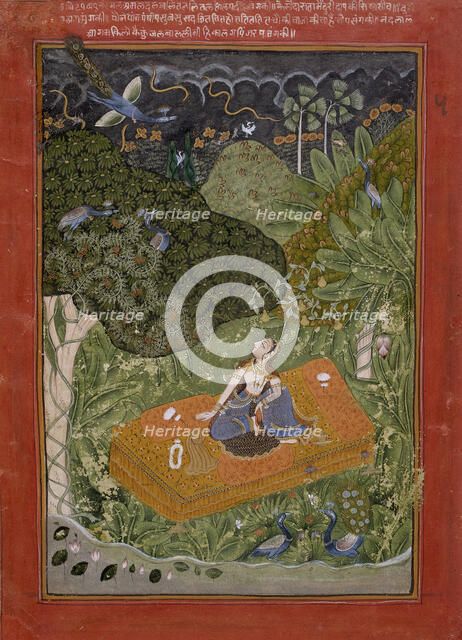 The Anxious or Expectant Heroine (Utka Nayika), Folio from a Rasikapriya..., c1760 or later. Creator: Unknown.