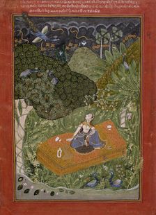 The Anxious or Expectant Heroine (Utka Nayika), Folio from a Rasikapriya..., c1760 or later. Creator: Unknown