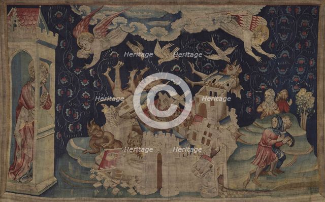 The Apocalypse Tapestry, Scene 66: The fall of Babylon Invaded by Demons, Between 1373 and 1380. Creator: Bondol, Jan (active 1368-1381).