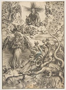 The Apocalyptic Woman, from The Apocalypse, Latin Edition, 1511, 1511. Creator: Albrecht Durer