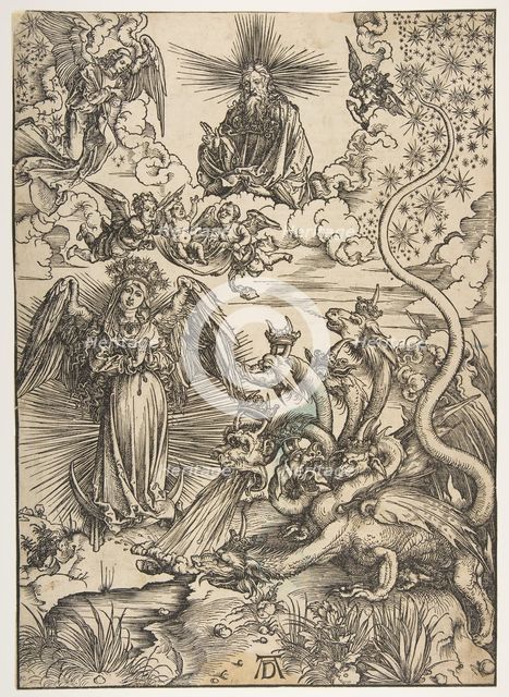 The Apocalyptic Woman, from The Apocalypse, Latin Edition, 1511, 1511. Creator: Albrecht Durer.