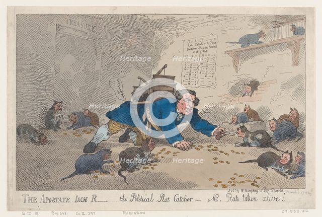 The Apostate Jack Robinson, The Political Rat Catcher-N.B. Rats Taken Alive!, Mar..., March 1, 1784. Creator: Thomas Rowlandson.