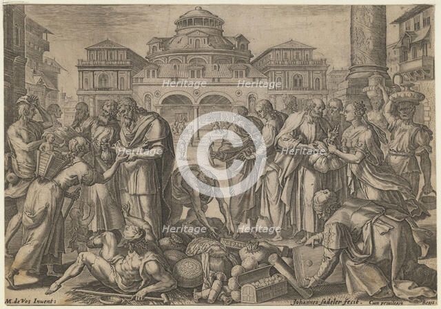 The Apostles Distribute the Money to those in Need, ca. 1600. Artist: Sadeler, Jan (Johannes), the Elder (1550-1600)