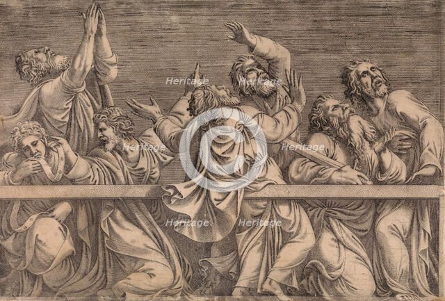 The Apostles Looking at Christ and the Virgin in a Glory of Angels (bottom left plate), 1546. Creator: Leon Davent.