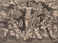 The Apostles Looking at Christ and the Virgin in a Glory of Angels (top right plate), 1546. Creator: Leon Davent