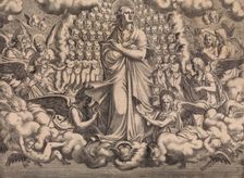 The Apostles looking at Christ and the Virgin in a Glory of Angels (top left plate), 1546. Creator: Leon Davent