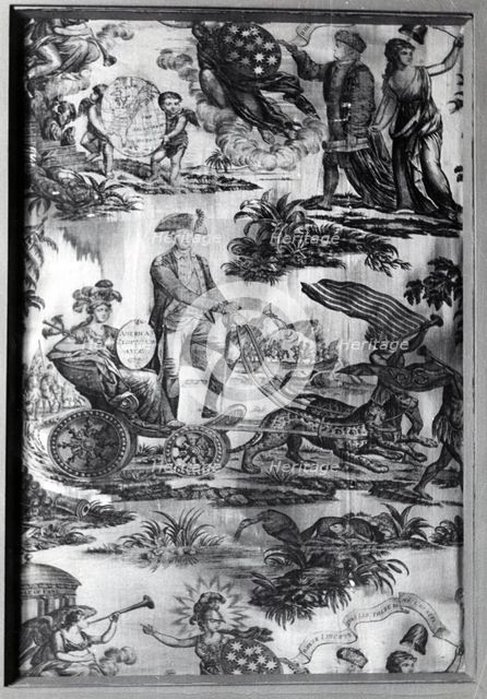 The Apotheosis of Washington and Franklin (Furnishing Fabric), England, c. 1785. Creator: Unknown.