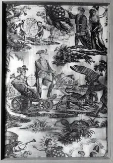 The Apotheosis of Washington and Franklin (Furnishing Fabric), England, c. 1785. Creator: Unknown