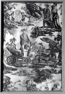 The Apotheosis of Washington and Franklin (Furnishing Fabric), England, c. 1785. Creator: Unknown