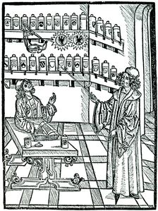 The apothecary's shop, Strasbourg, 1483. Creator: Johannis De Cuba