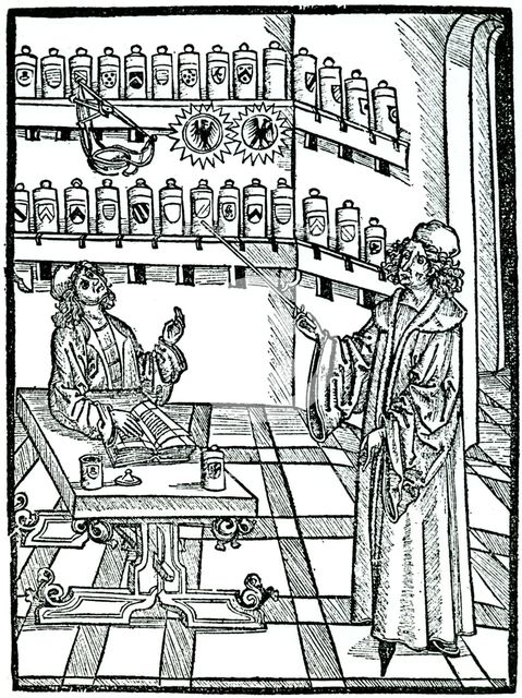 The apothecary's shop, Strasbourg, 1483.  Creator: Johannis De Cuba.
