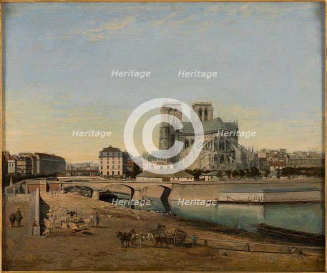 The apse of Notre-Dame, seen from Quai de la Tournelle, 1860. Creator: Emile Harrouart.