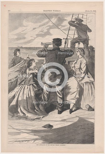 The Approach of the British Pirate "Alabama" (Harper's Weekly, Vol. VII), April 25, 1863. Creator: Unknown.