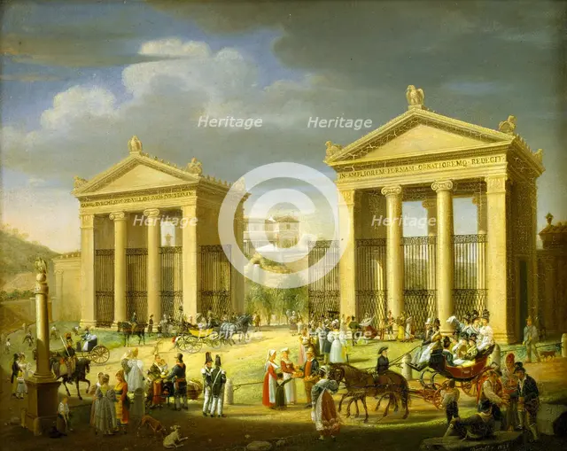 The approach to the Villa Borghese, Rome, 1838. Creator: Diofebi, Francesco (1781-1851).