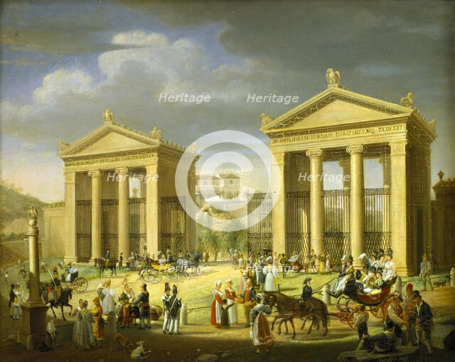 The approach to the Villa Borghese, Rome, 1838. Creator: Diofebi, Francesco (1781-1851).