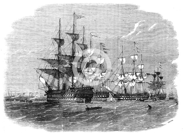 The Approaching Naval Review - H.M. Divisional Ships of the Gun-Boat Flotilla, at Moorings off Ryde, Creator: Smyth.