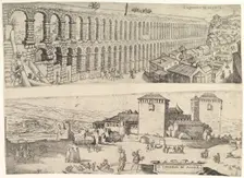 The Aqueduct at Segovia and The Castle of Madrid, 1500-1599. Creator: Jan Cornelisz Vermeyen