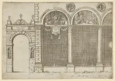 The arcade of the palace of the Archbishop of Bologna with temporary decorations for the e..., 1598. Creator: Guido Reni