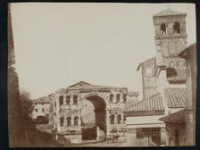 The Arch of Janus Quadrifrons and the Church of San Giorgio in Velabro, Rome, c1850s. Creator: Unknown