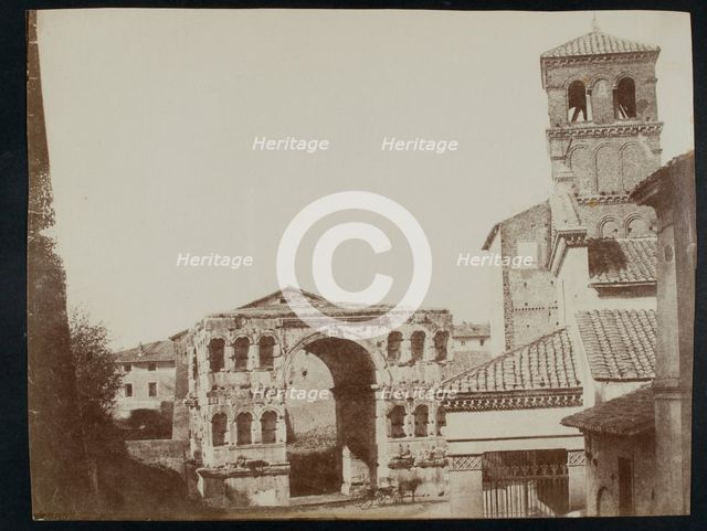 The Arch of Janus Quadrifrons and the Church of San Giorgio in Velabro, Rome, c1850s. Creator: Unknown.