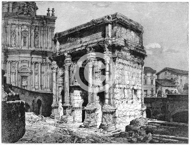 The Arch of Septimius Severus, Roman Forum, Rome, Italy, late 19th century.Artist: J Cauchard