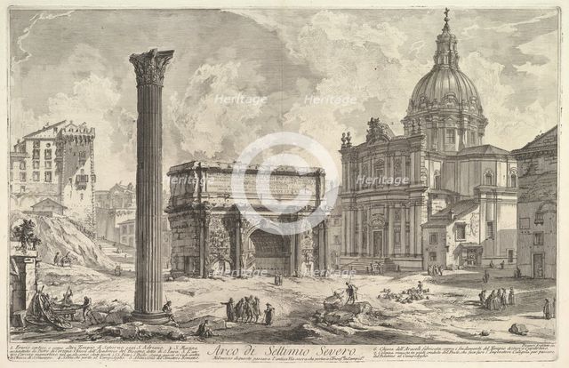 The Arch of Septimius Severus, with the Church of S. Martina on the right (Arco di Set..., ca. 1759. Creator: Giovanni Battista Piranesi.